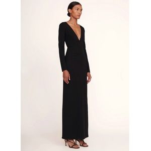 NWOT STAUD Ink Plunge Neck Long Sleeve Maxi Dress Gown Black Slit V-neck